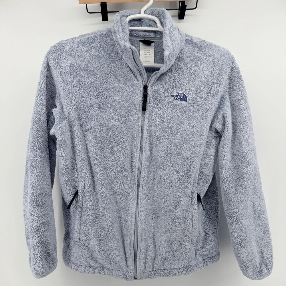The North Face Osito Full Zip Fleece Jacket Circular Design Sz L Light Blue Cozy